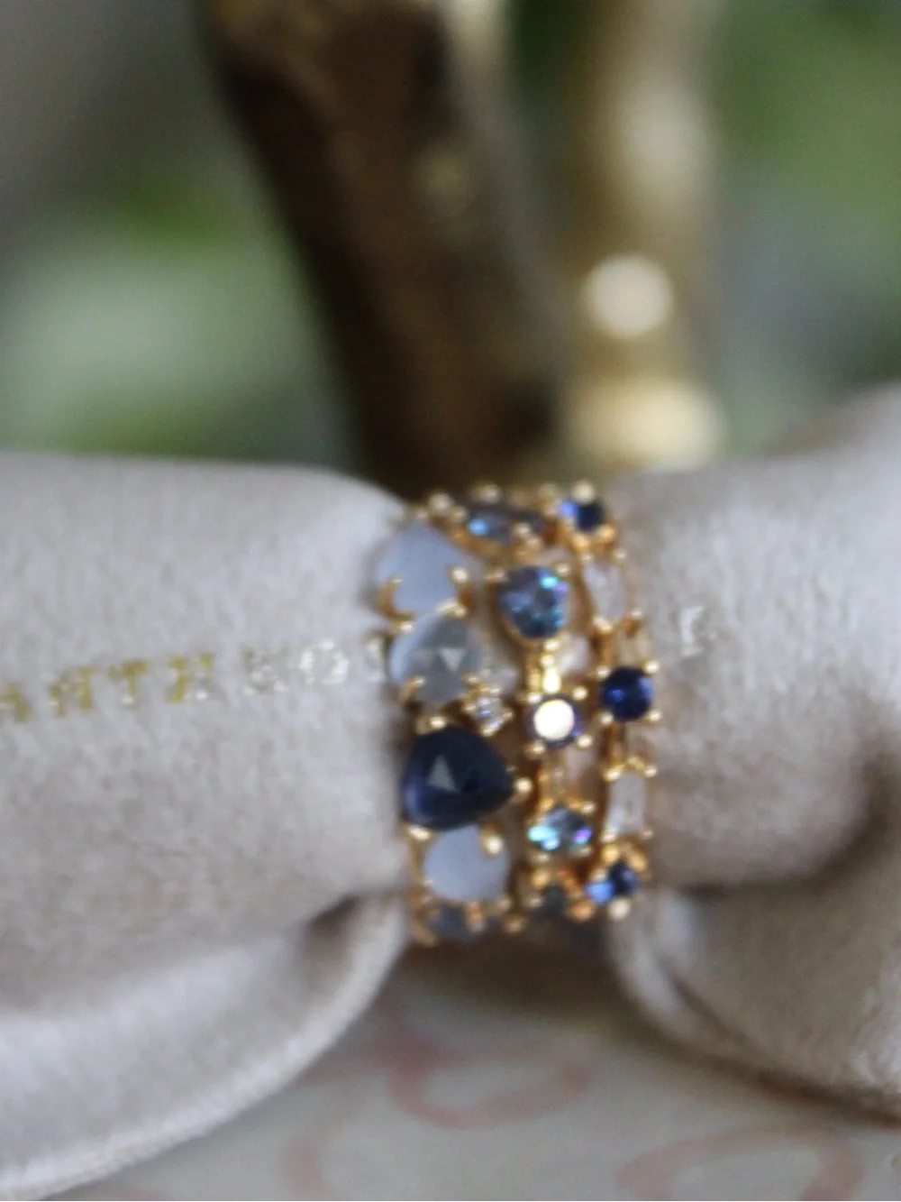 Anthropologie SEP September Birthstone Blue Crystal Gold-Plated Ring Size 5